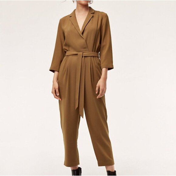 Babaton Pants - Babation Aritzia Karl Jumpsuit Size 4 Belted Cropped Camel Brown Minimal Classic